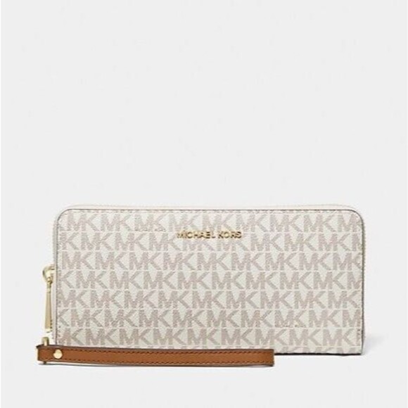 New Michael Kors Jet Set Large Travel Continental Wallet Logo Vanilla - Picture 6 of 7
